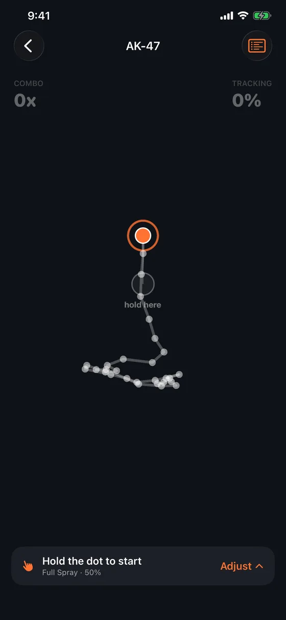Tracing the AK-47 spray: follow the dot from the first shot